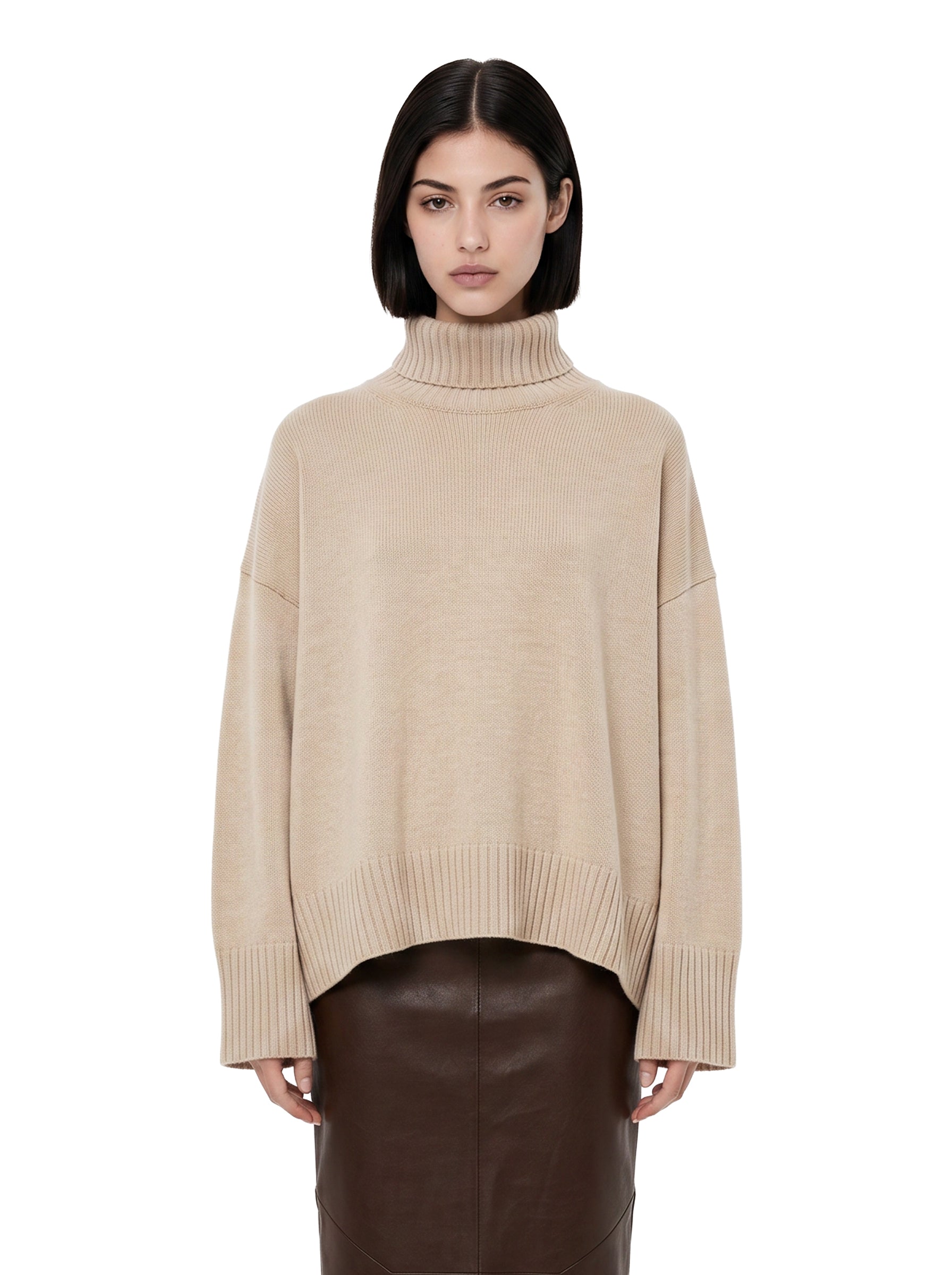 Maglione William a collo alto beige 