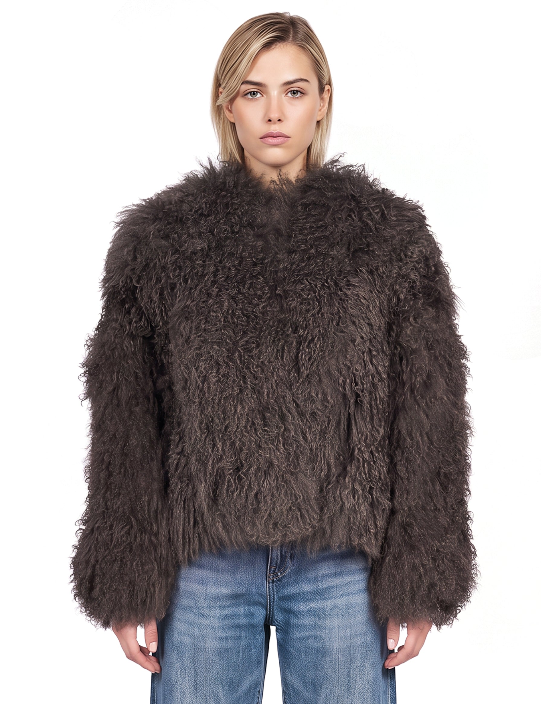 Giacca dritta eco pelliccia 