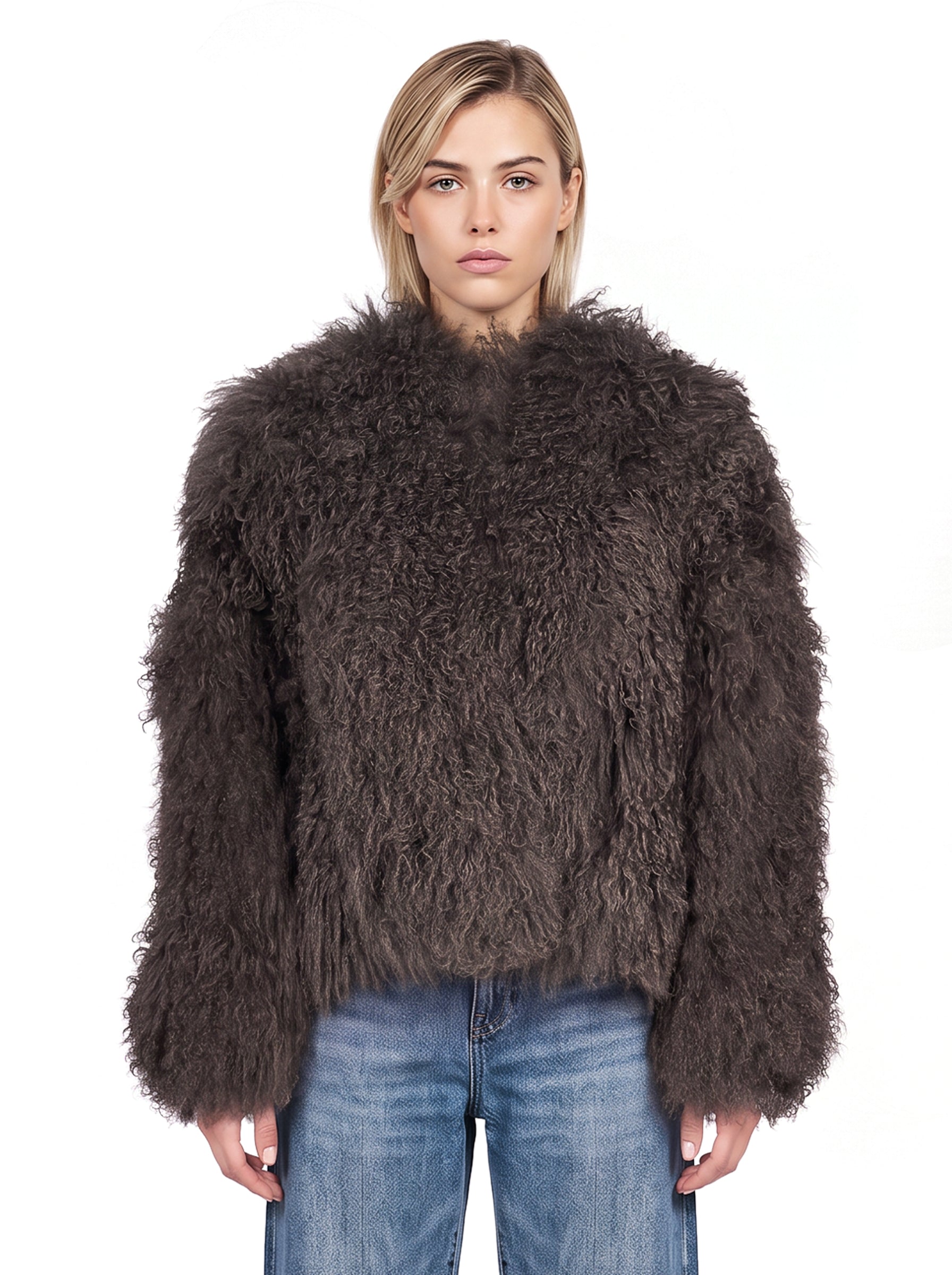 Giacca dritta eco pelliccia 