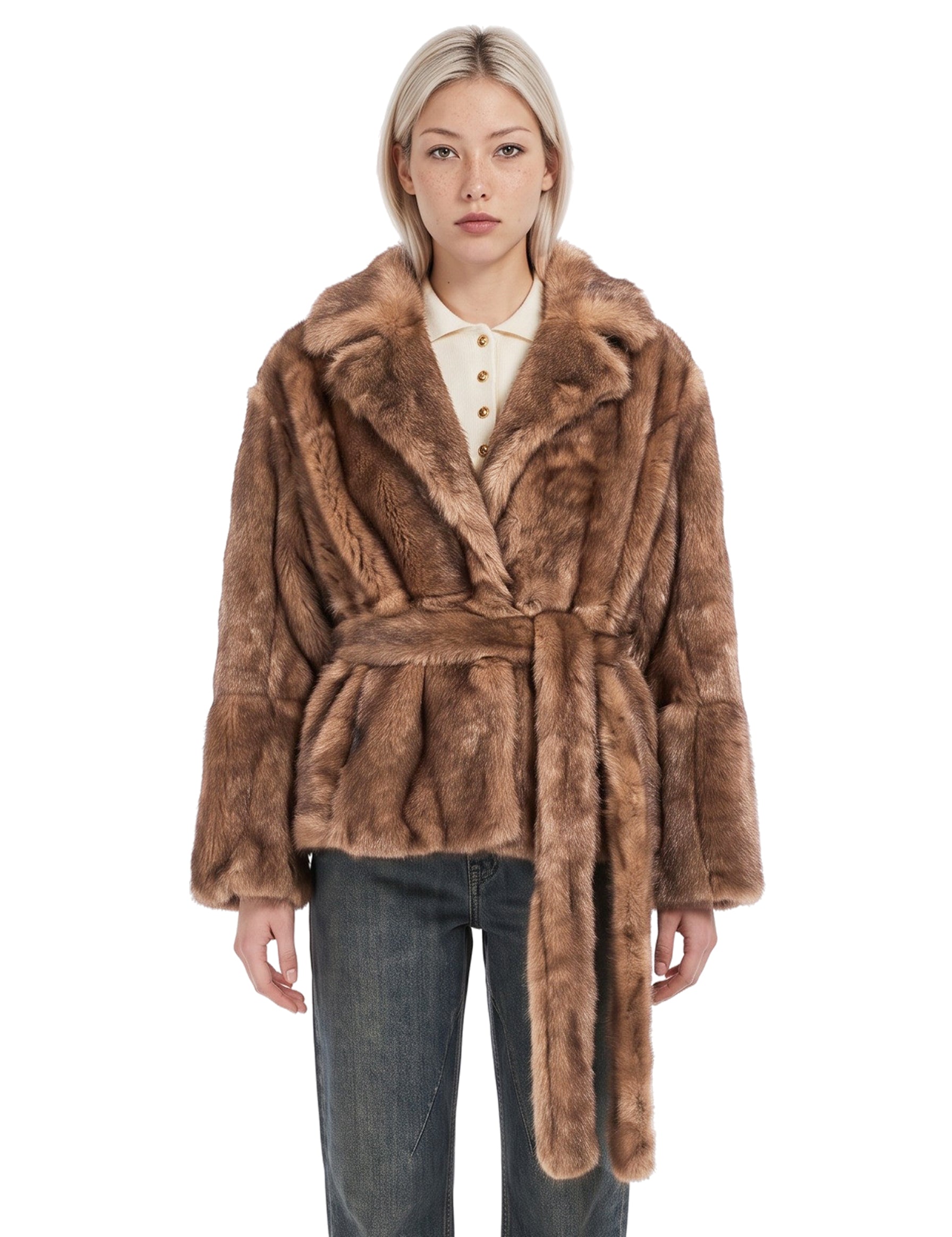 Giacca Silena con cintura in marrone 