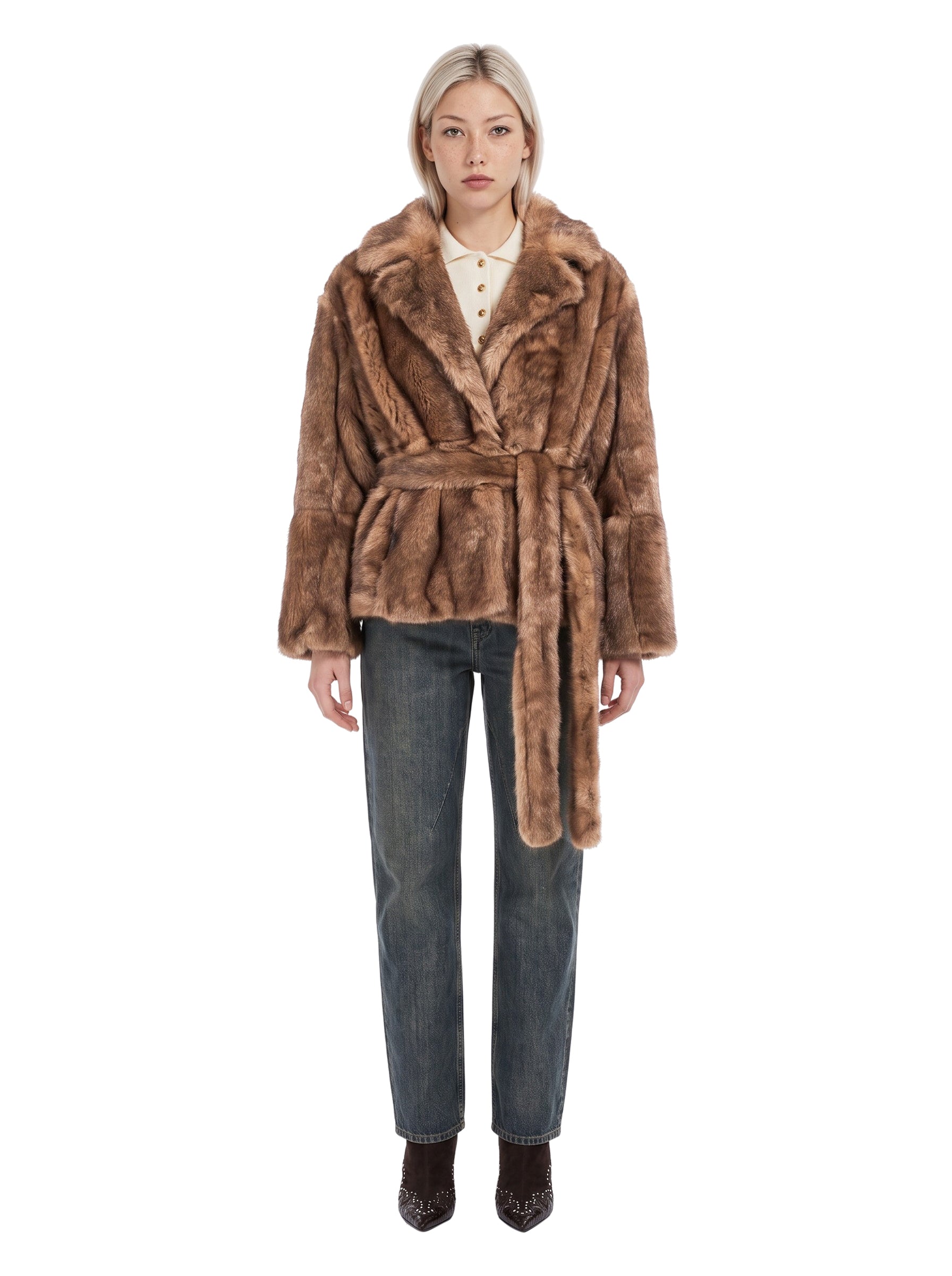 Giacca Silena con cintura in marrone 