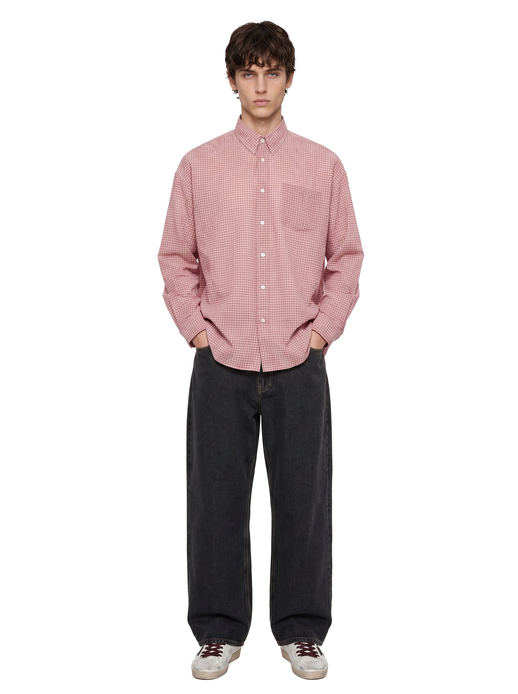 Camicia oversize con taschino in rosa 