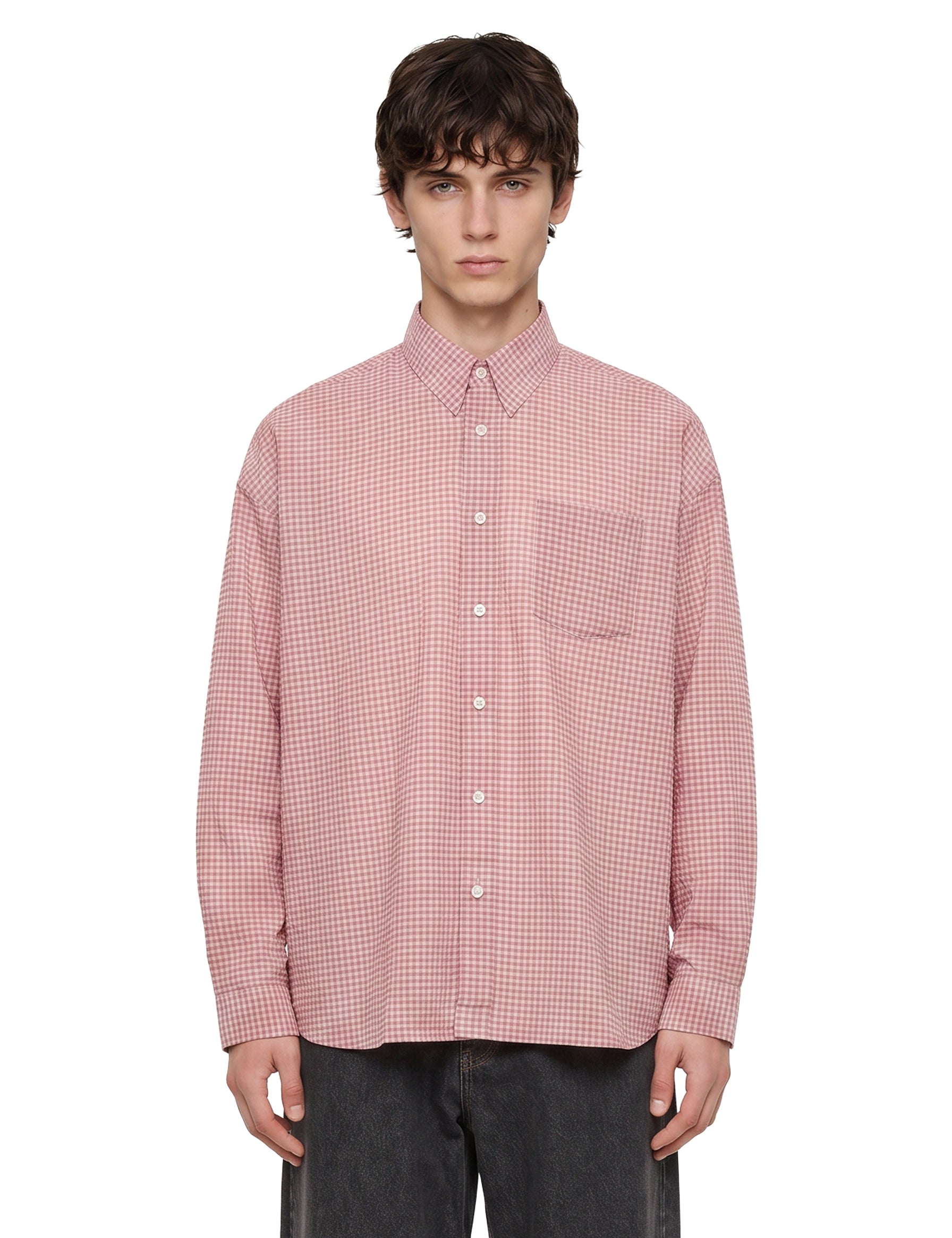 Camicia oversize con taschino in rosa 