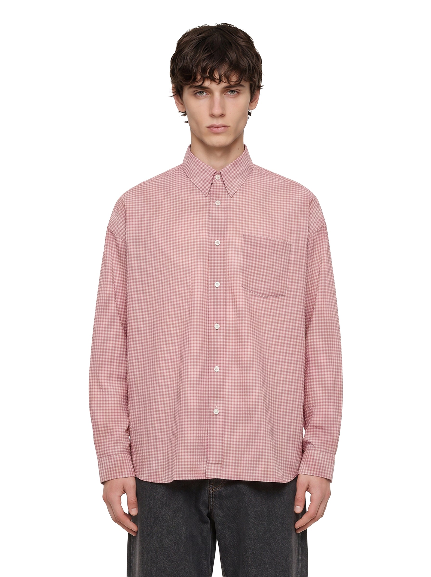 Camicia oversize con taschino in rosa 