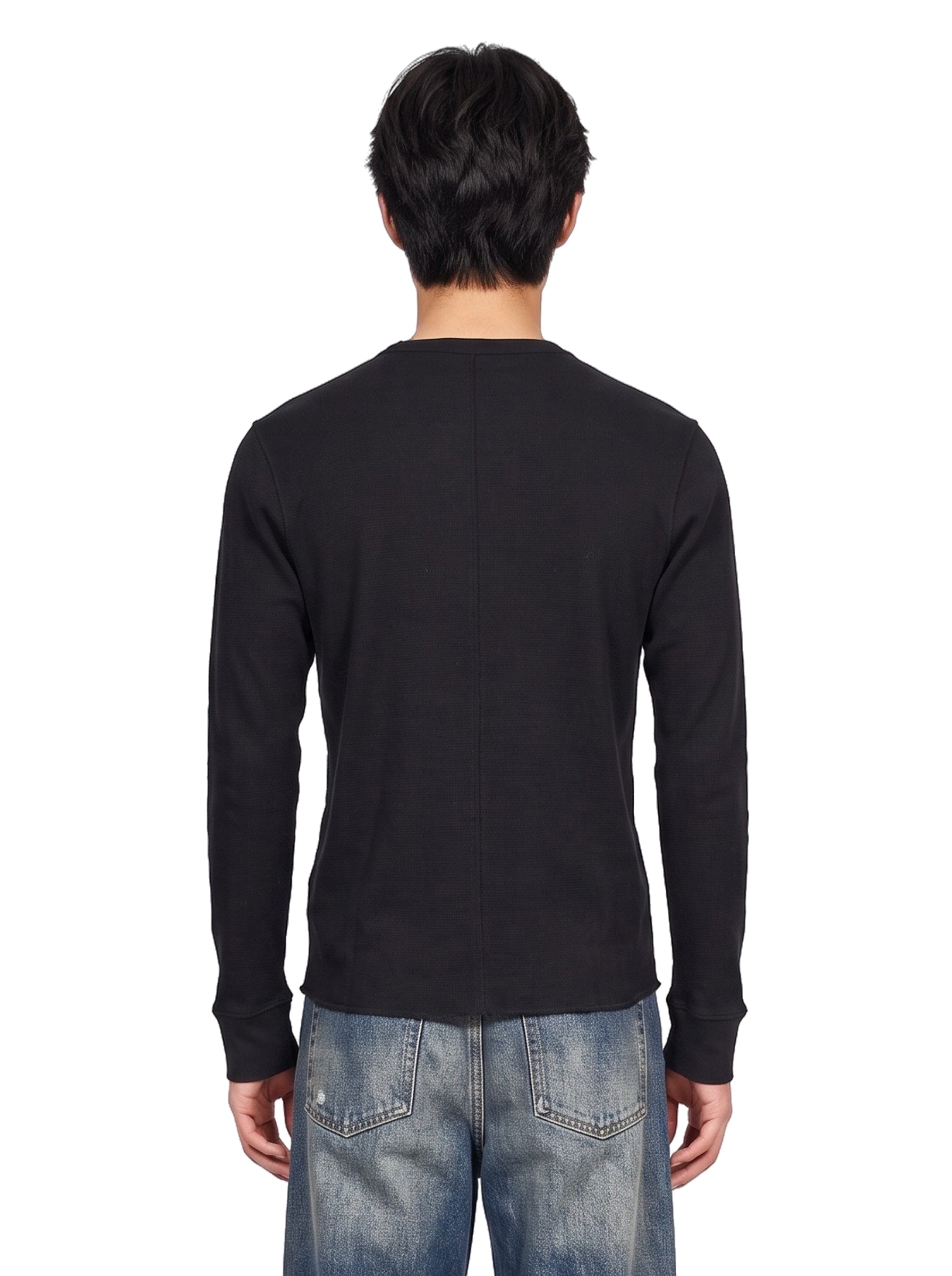 T-shirt Waffle a maniche lunghe in nero 
