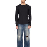 T-shirt Waffle a maniche lunghe in nero 