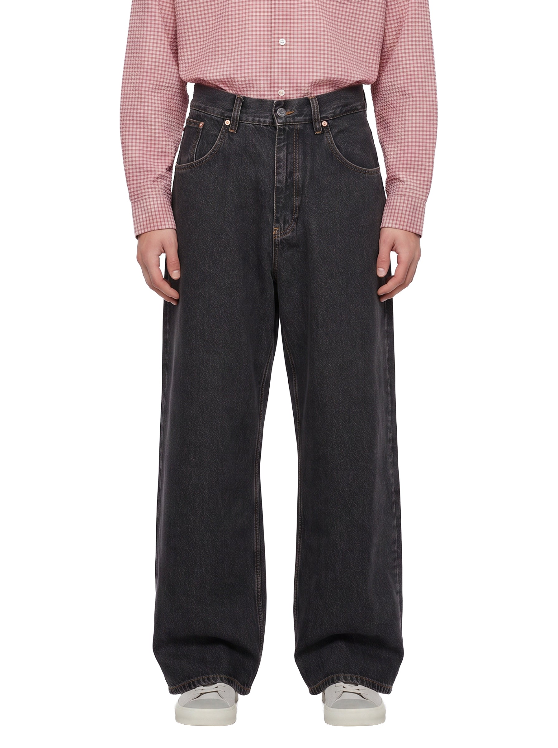 Jeans a gamba ampia in marrone 