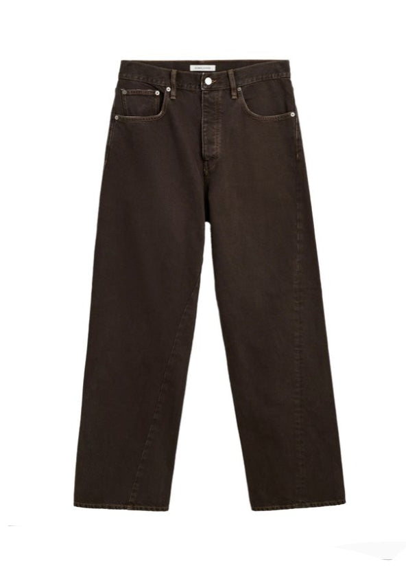 Jeans a gamba larga in marrone 
