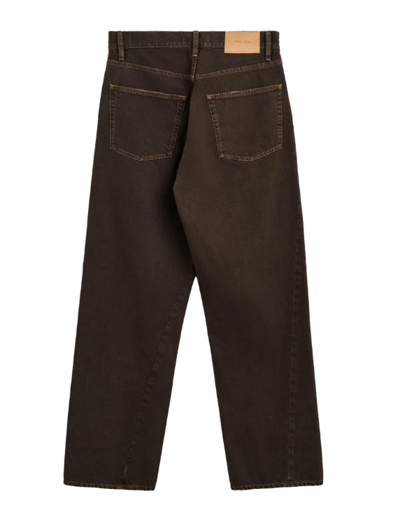Jeans a gamba larga in marrone 
