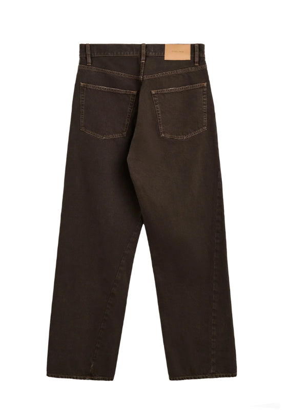 Jeans a gamba larga in marrone 