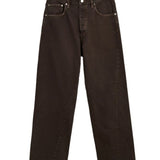 Jeans a gamba larga in marrone 