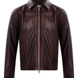 Giacca in pelle crop con zip in marrone 