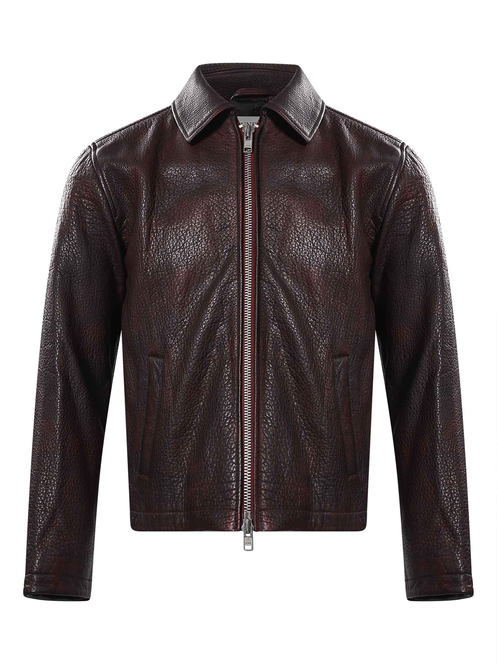 Giacca in pelle crop con zip in marrone 