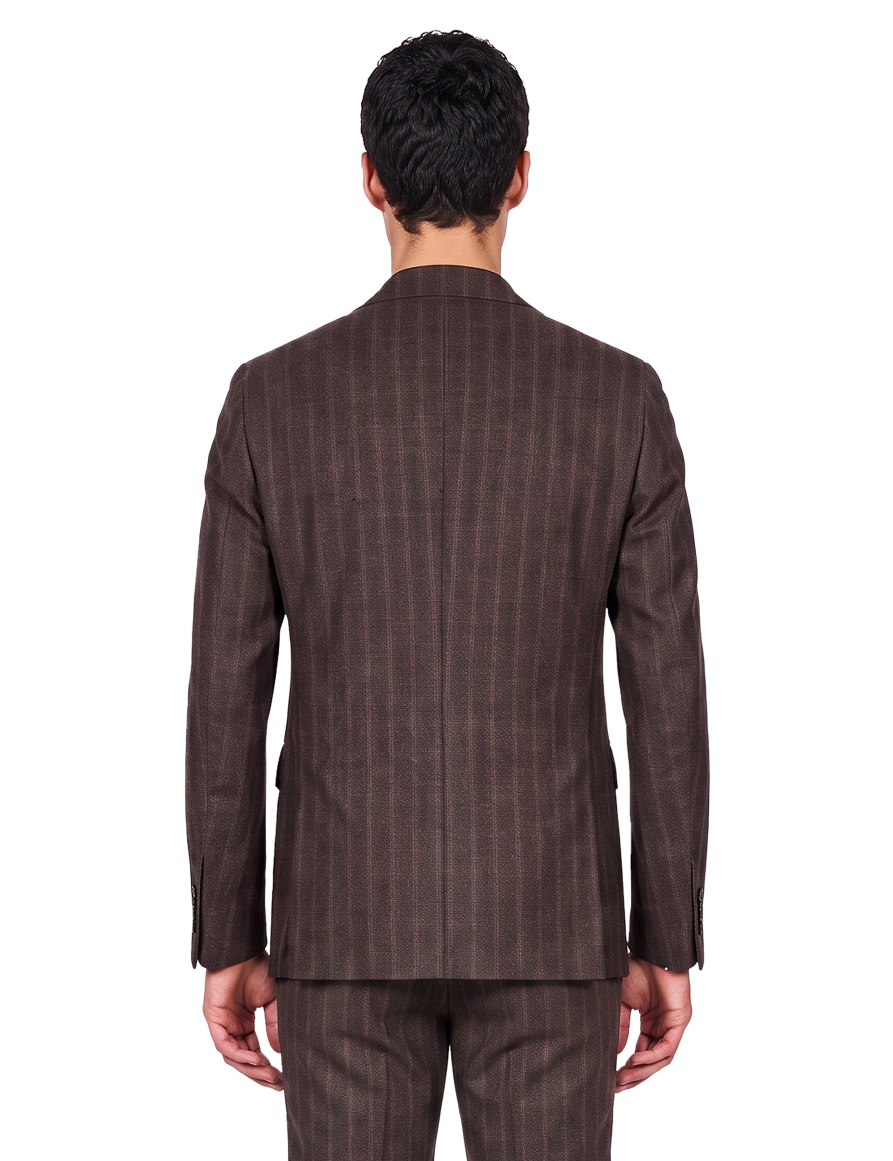 Completo gessato doppiopetto in lana in marrone 