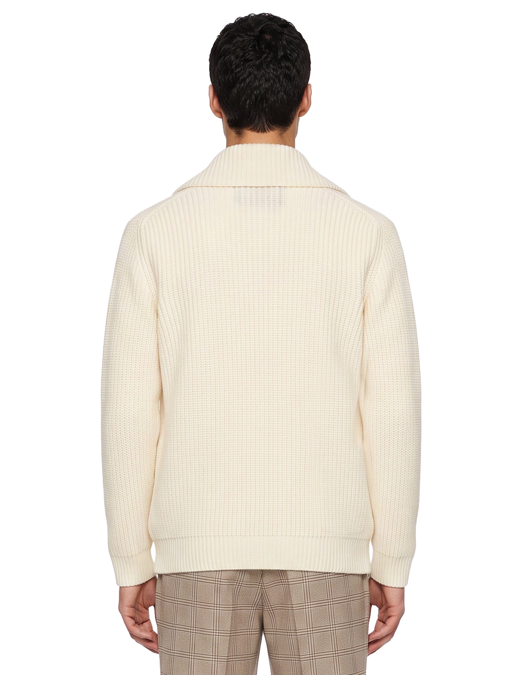 Cardigan a coste in maglia con zip in avorio 
