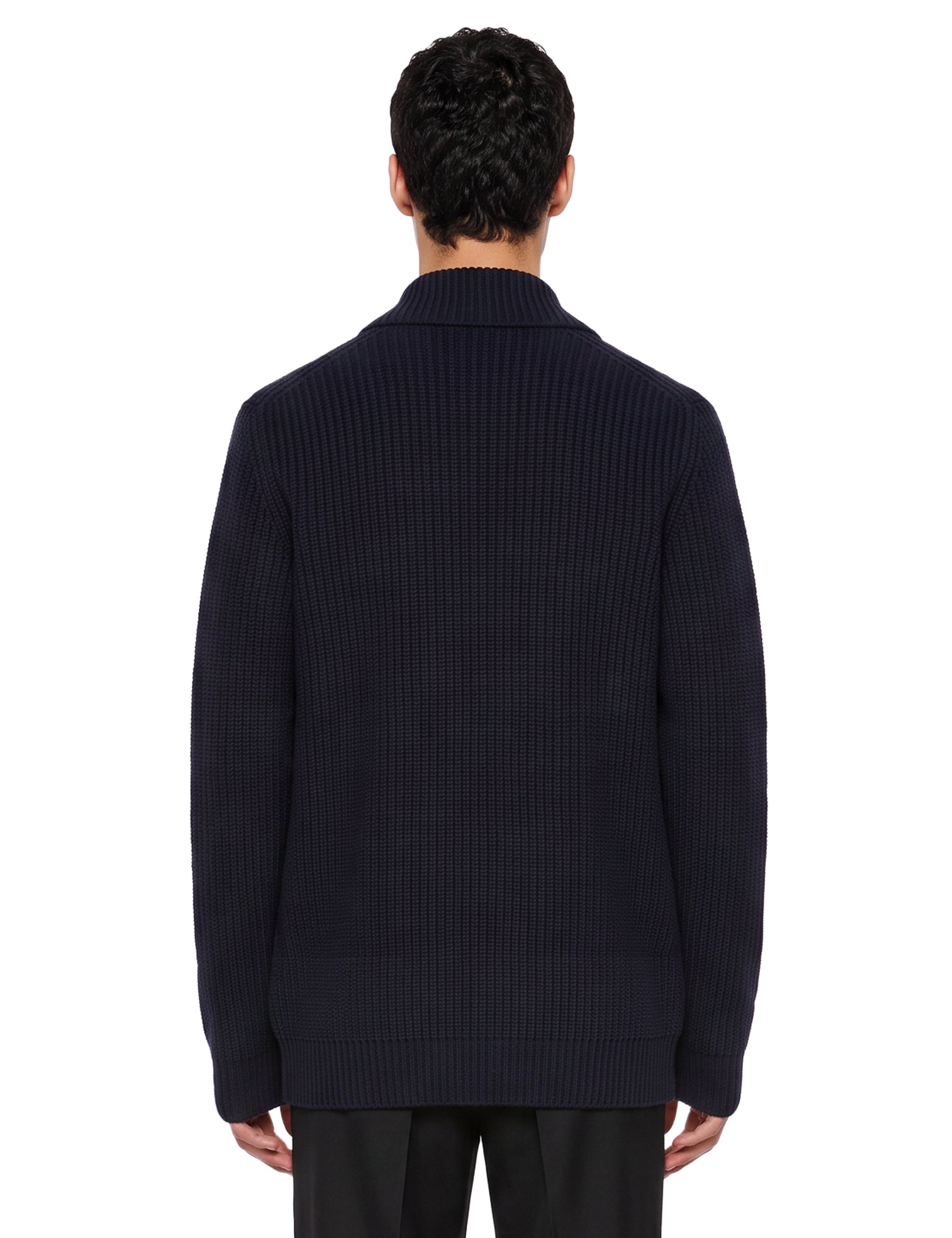 Cardigan a coste in maglia con zip in blu 