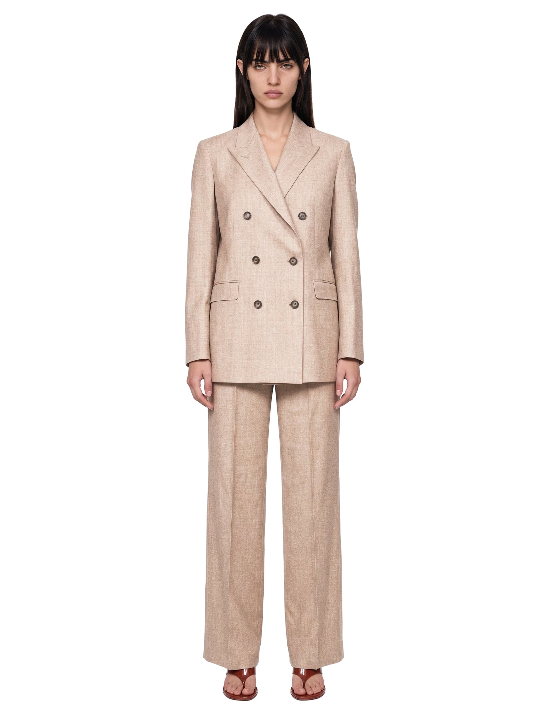 Completo doppiopetto gessato in beige 