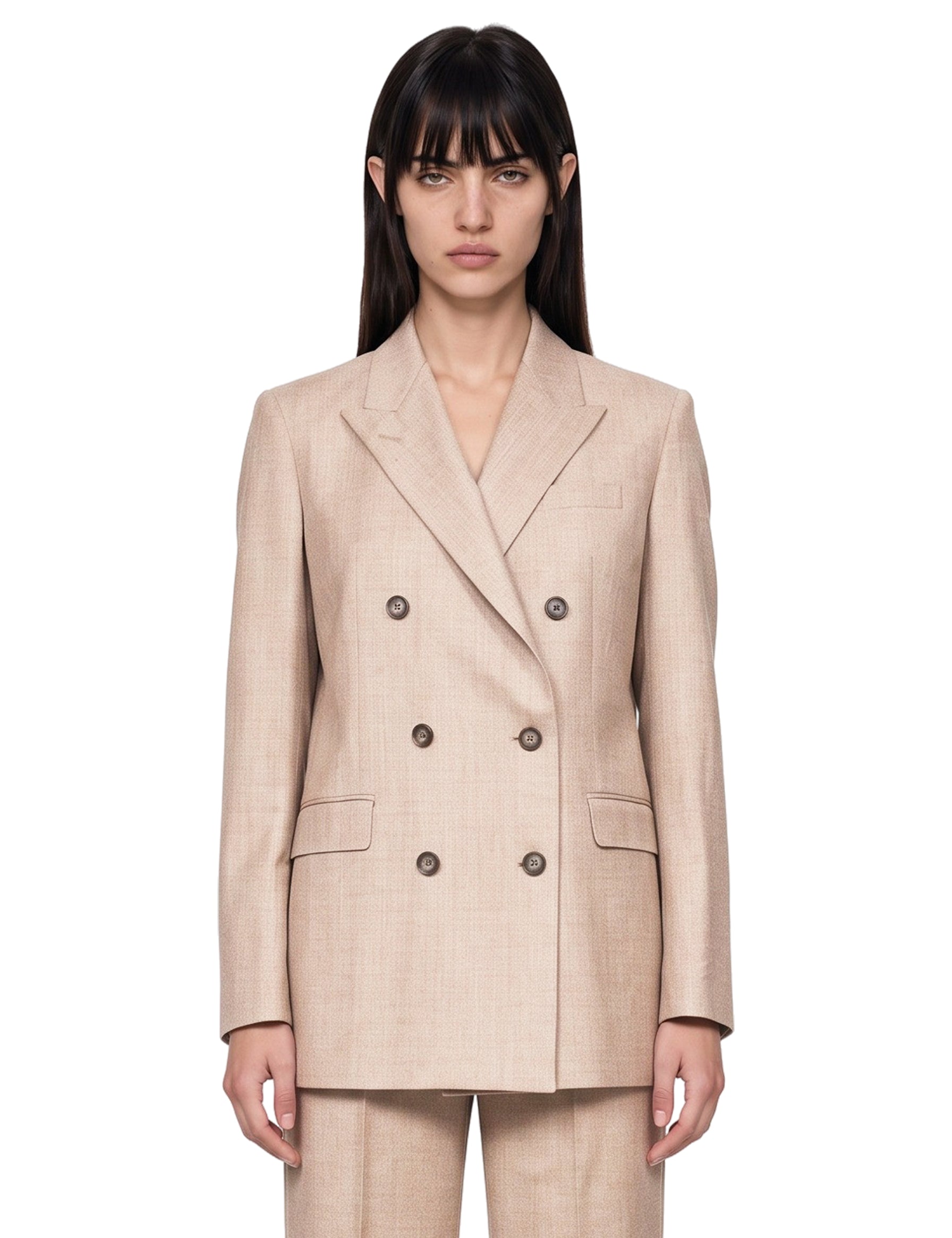 Completo doppiopetto gessato in beige 