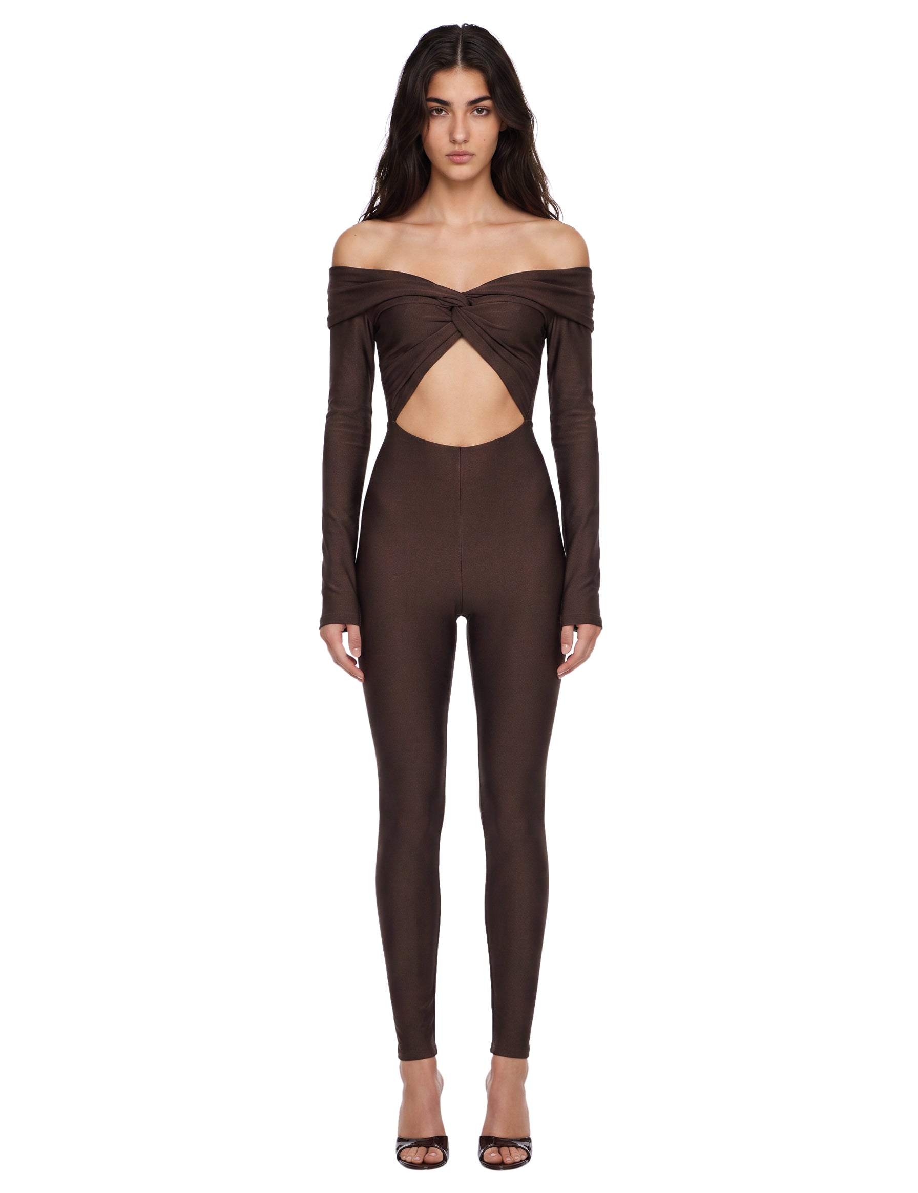 Tuta con spalle scoperte Kendall in marrone 