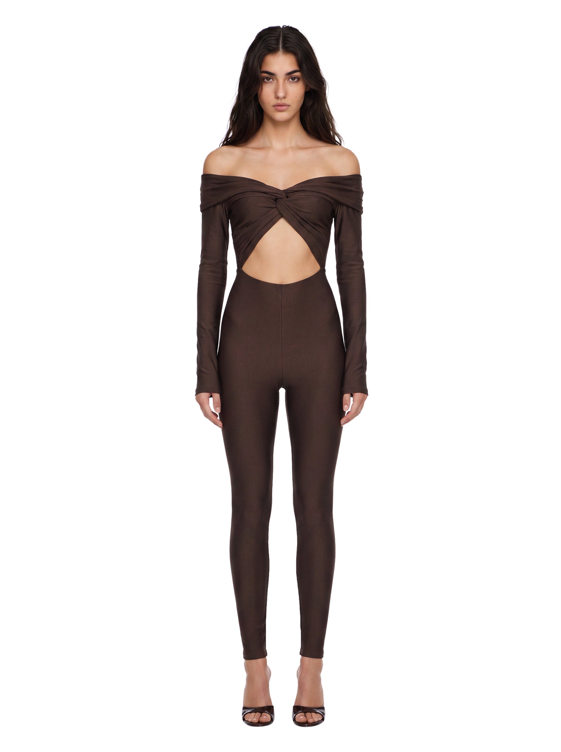 Tuta con spalle scoperte Kendall in marrone 