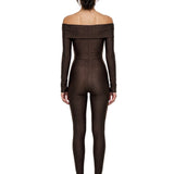 Tuta con spalle scoperte Kendall in marrone 