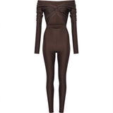 Tuta con spalle scoperte Kendall in marrone 