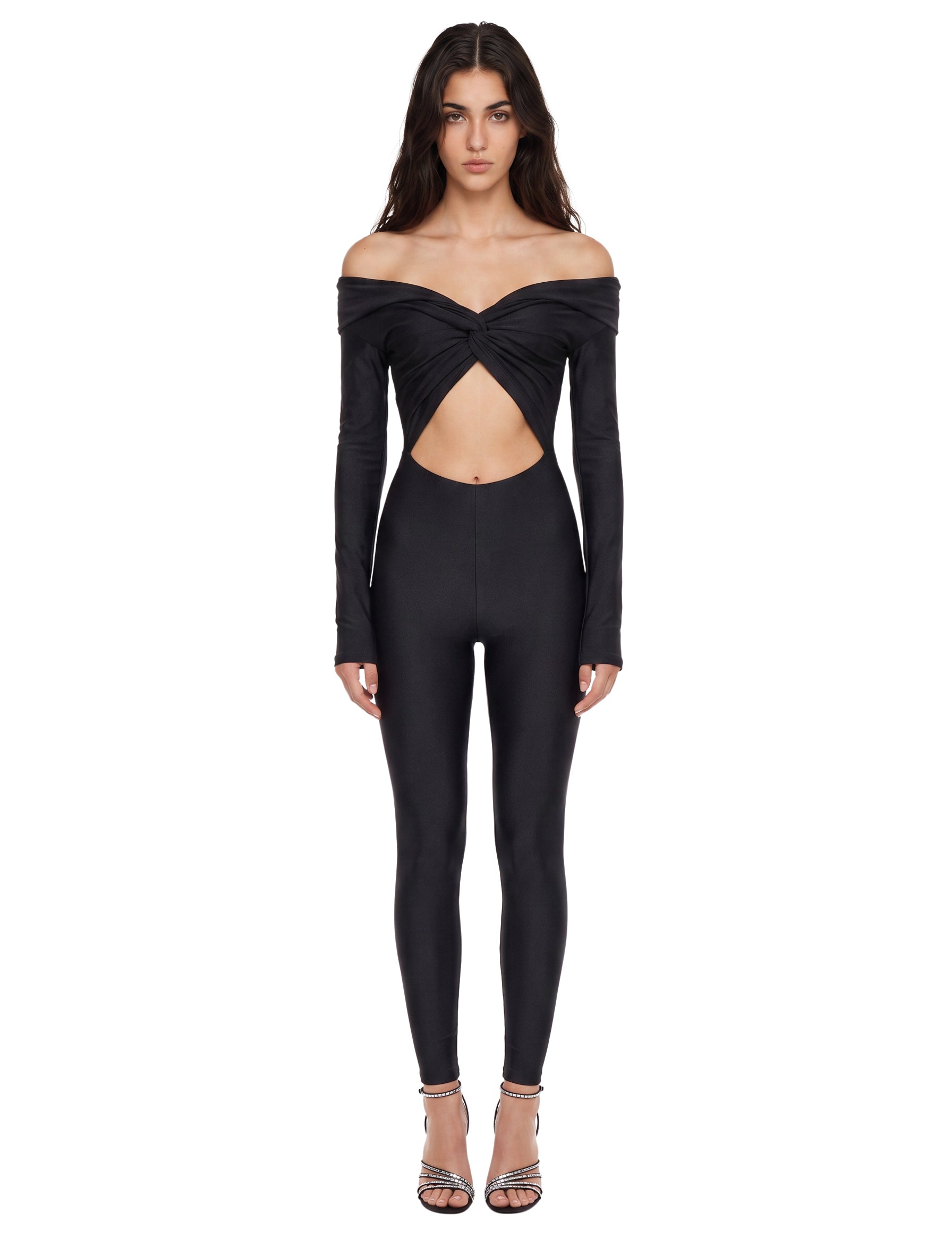 Tuta con spalle scoperte Kendall in nero 
