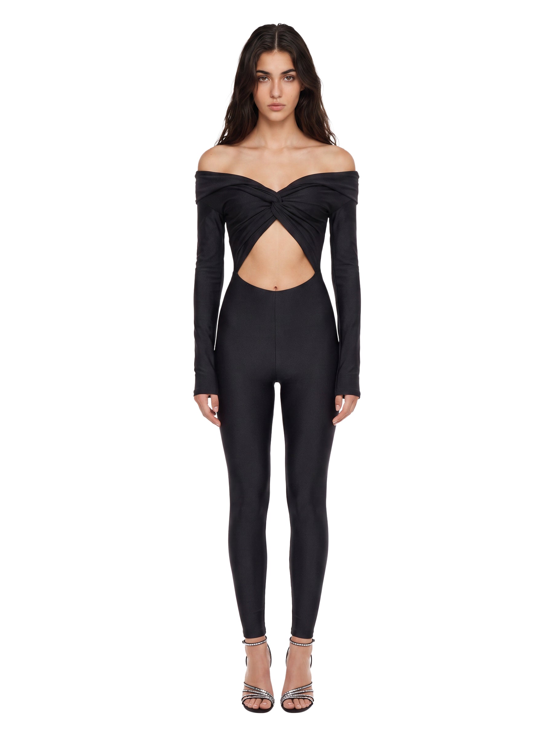Tuta con spalle scoperte Kendall in nero 