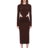 Abito midi con cut-out Heloise in marrone 