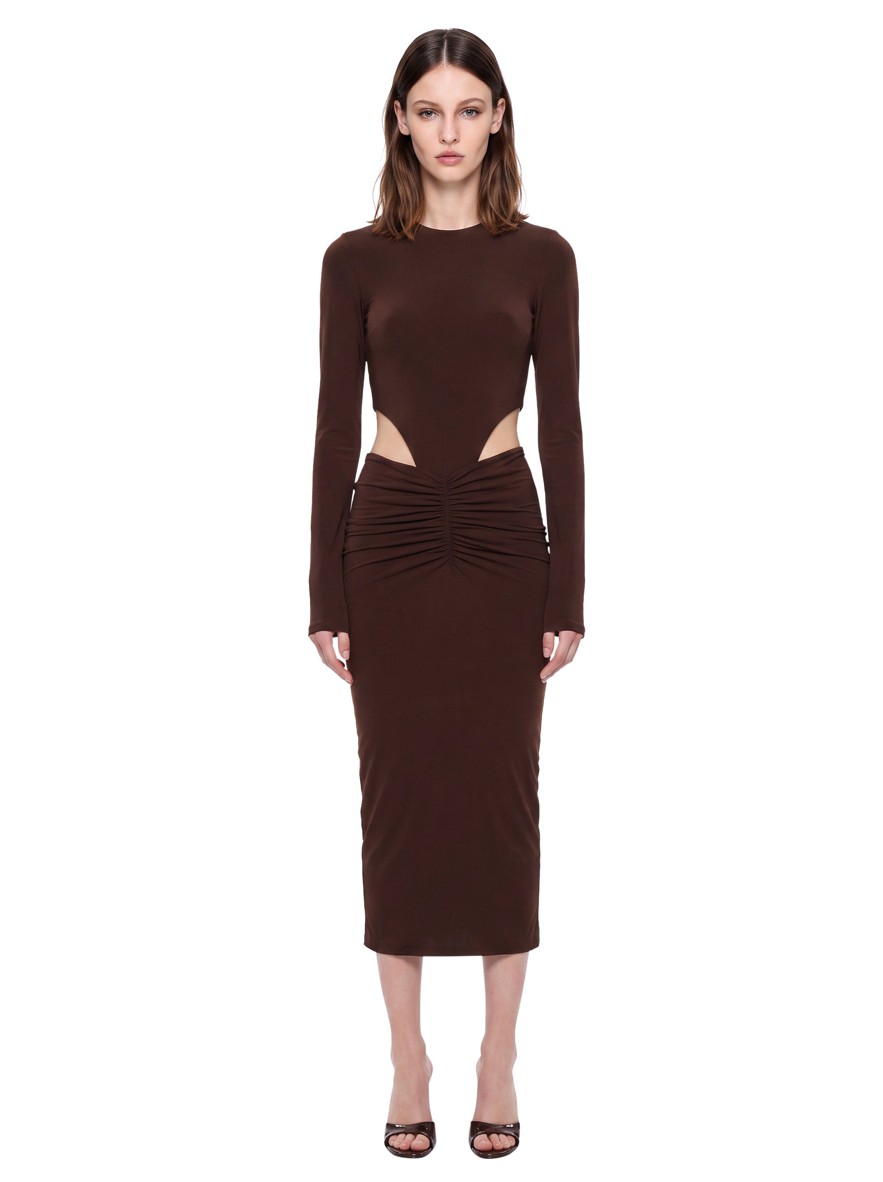 Abito midi con cut-out Heloise in marrone 