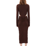 Abito midi con cut-out Heloise in marrone 