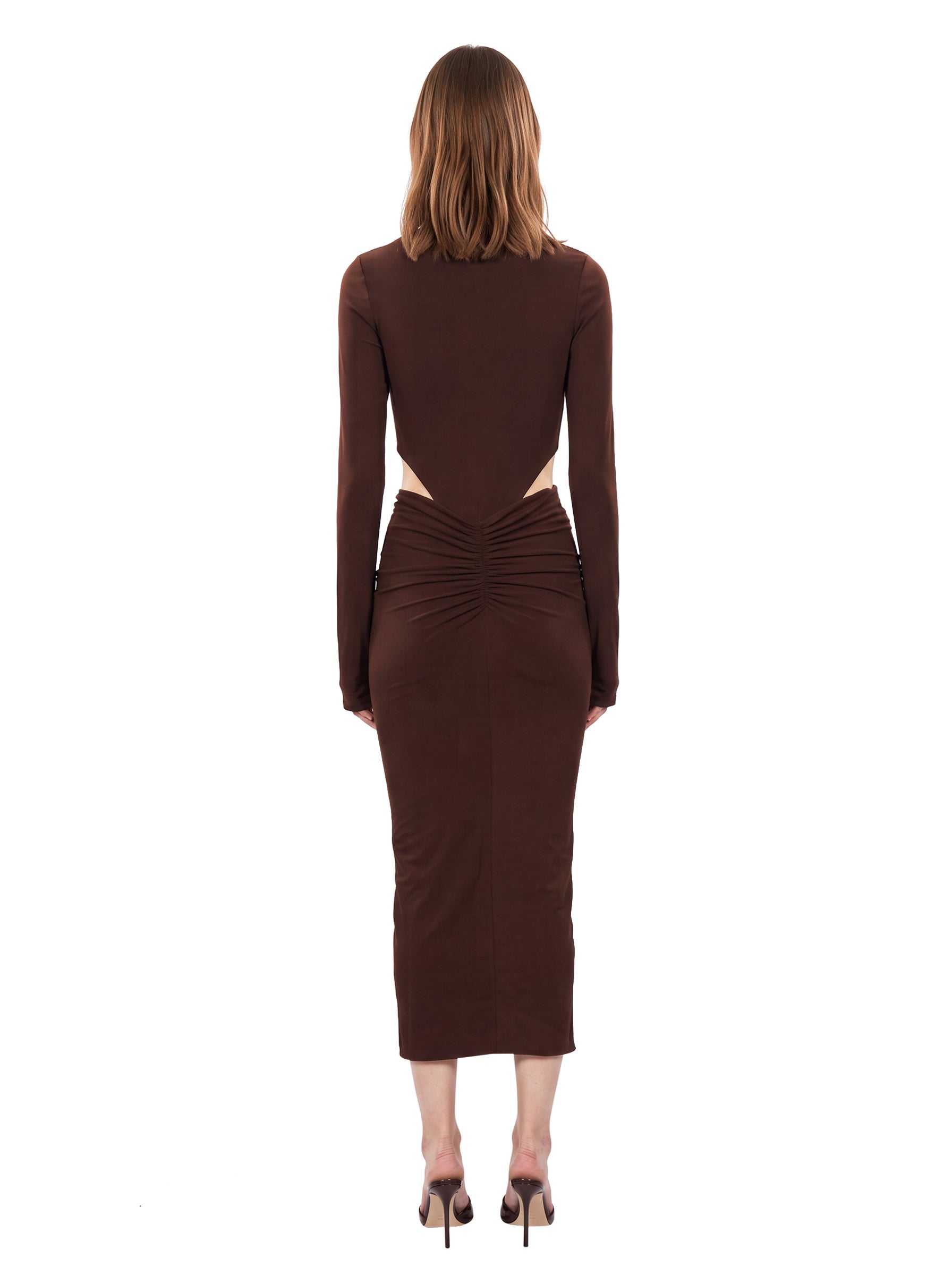 Abito midi con cut-out Heloise in marrone 
