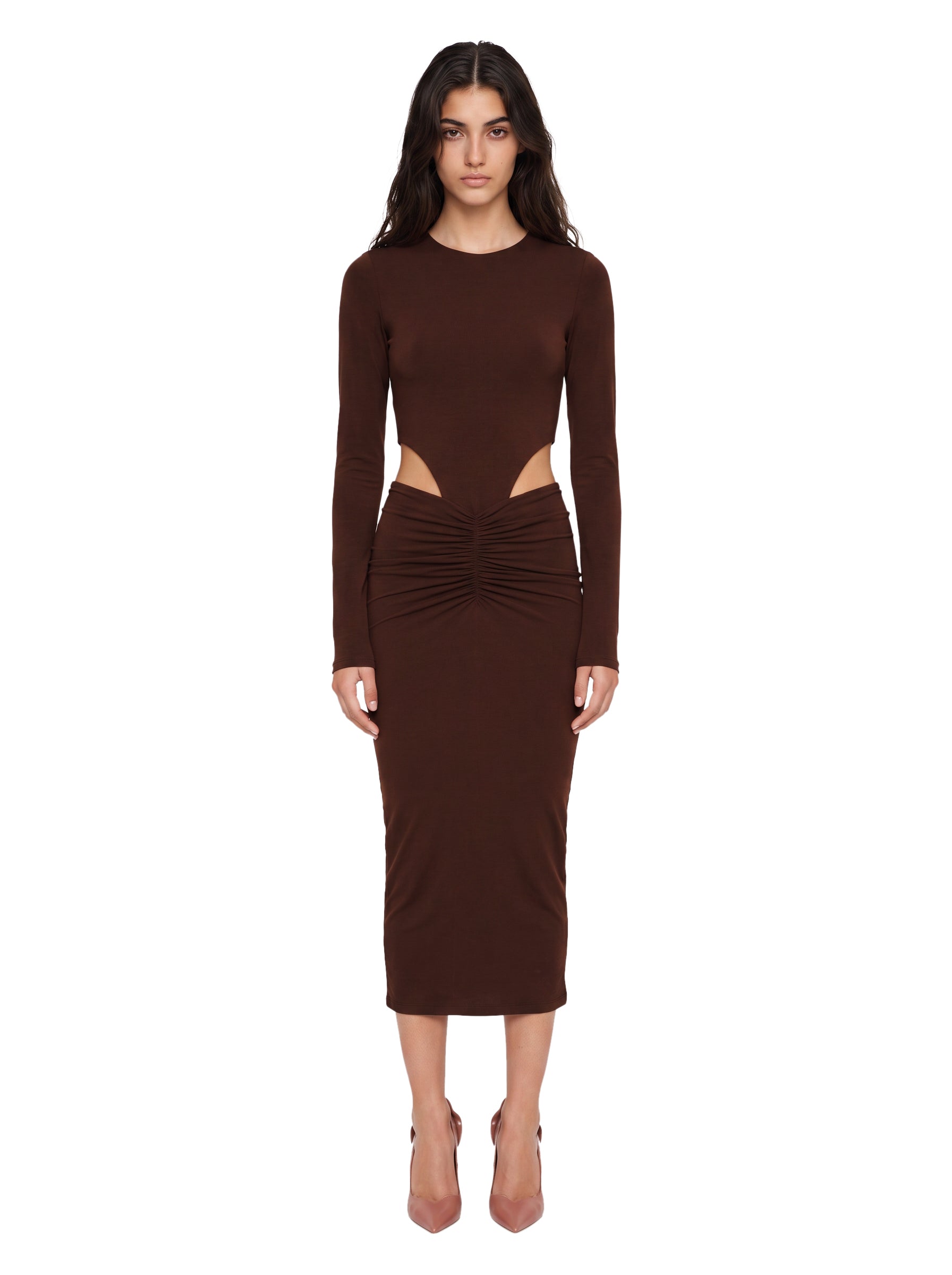 Abito midi con cut-out Heloise in marrone 