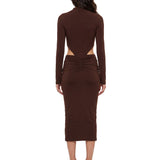 Abito midi con cut-out Heloise in marrone 