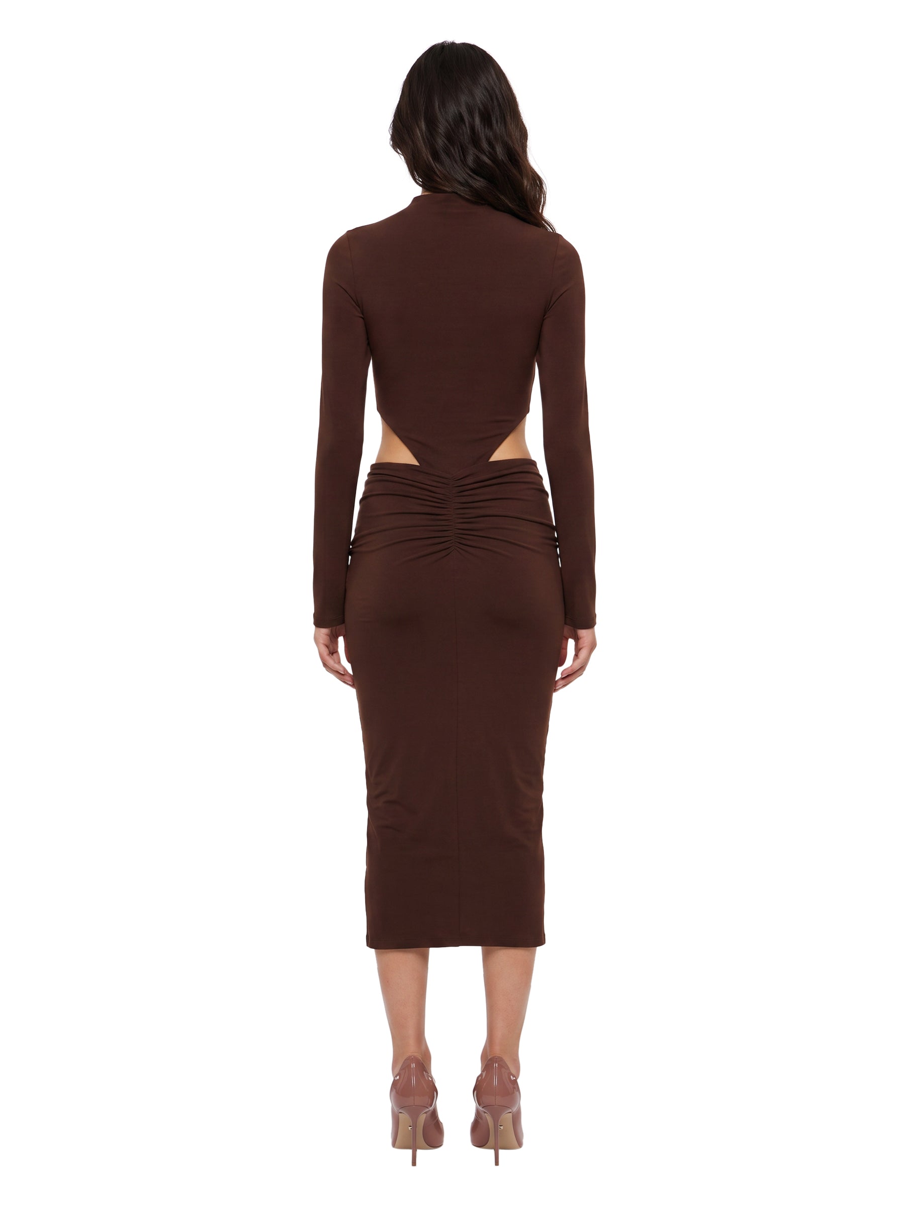 Abito midi con cut-out Heloise in marrone 