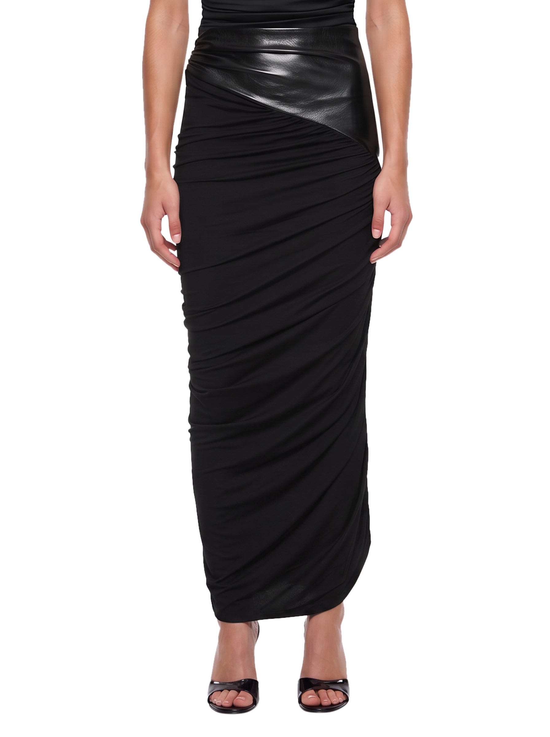 Gonna midi Ursula con dettagli in pelle in nero 