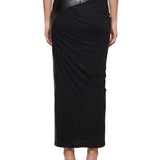 Gonna midi Ursula con dettagli in pelle in nero 