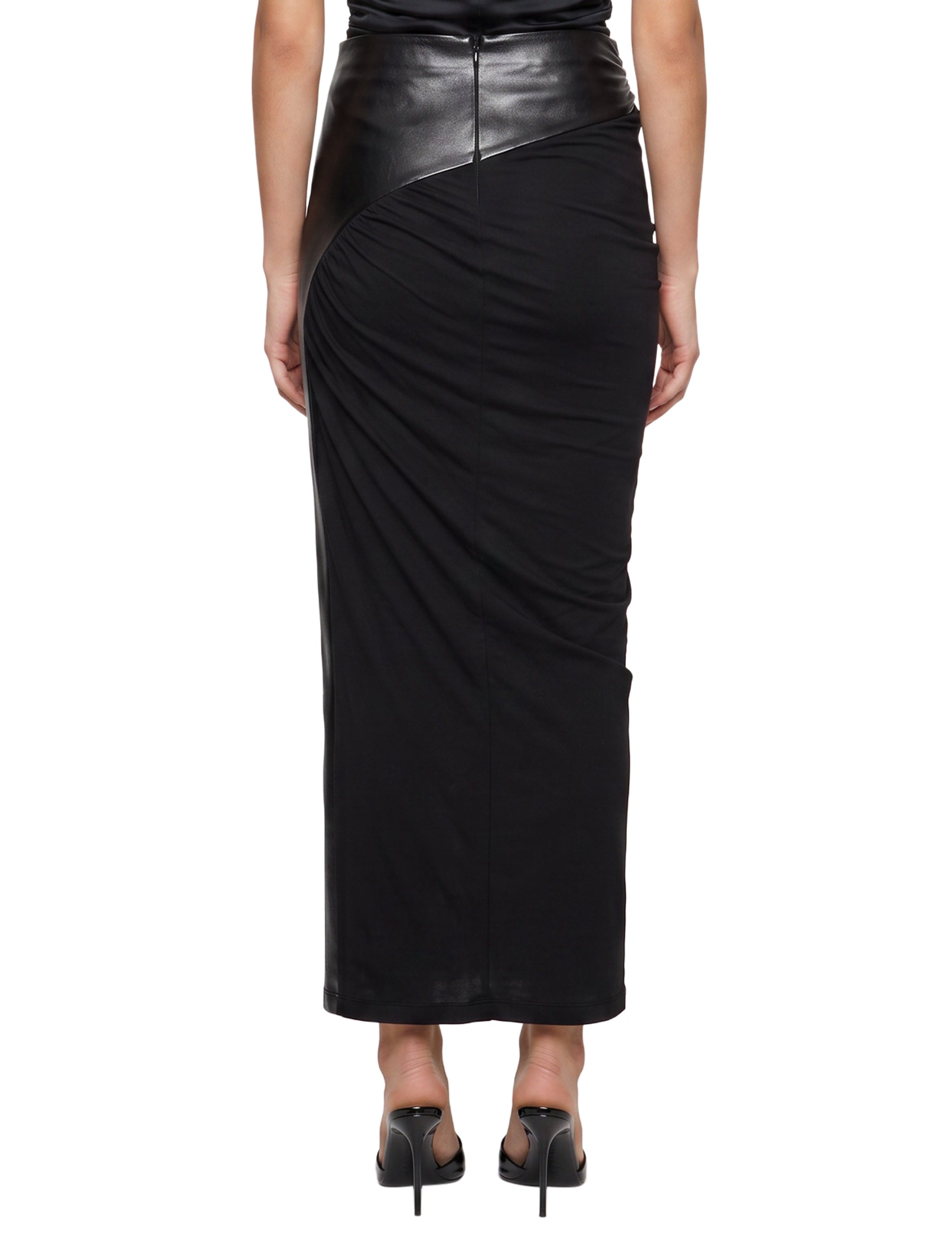 Gonna midi Ursula con dettagli in pelle in nero 