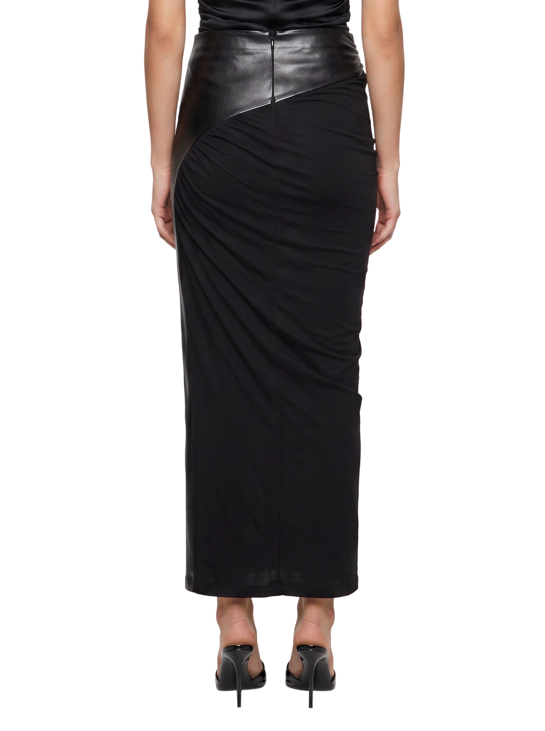 Gonna midi Ursula con dettagli in pelle in nero 