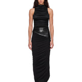 Gonna midi Ursula con dettagli in pelle in nero 