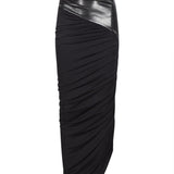 Gonna midi Ursula con dettagli in pelle in nero 