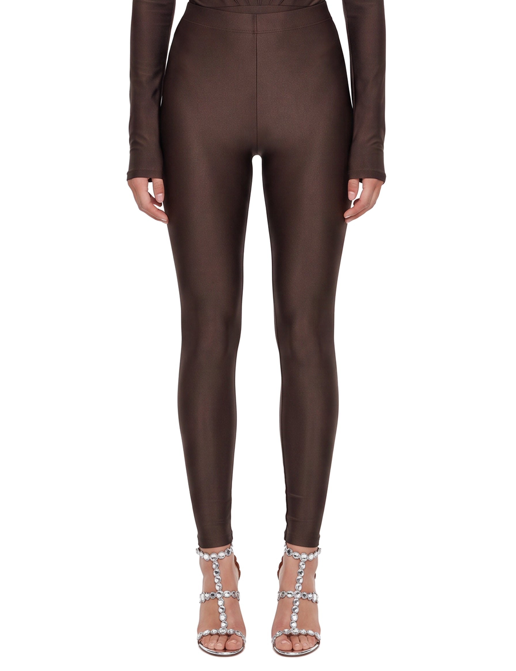 Leggings lucidi Holly '80s in marrone 