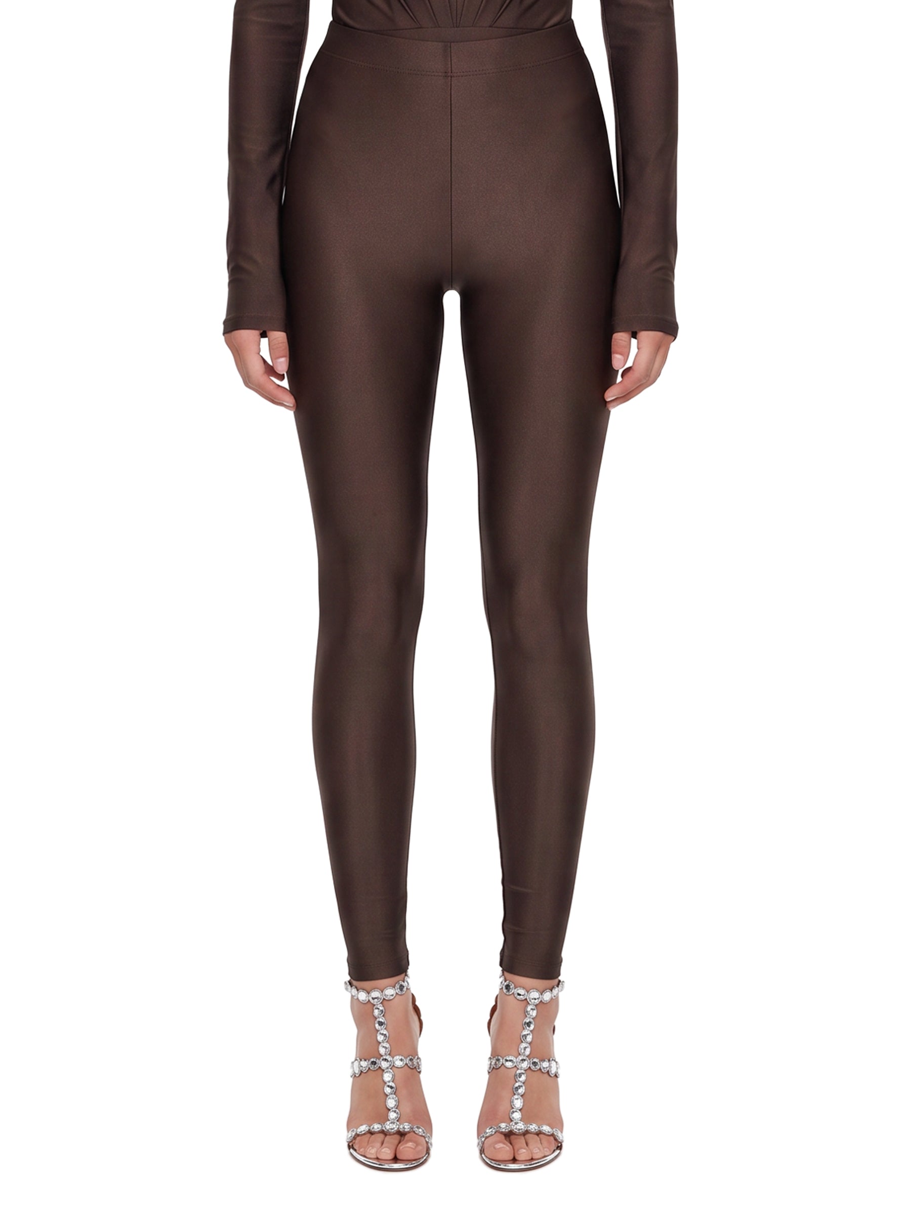 Leggings lucidi Holly '80s in marrone 