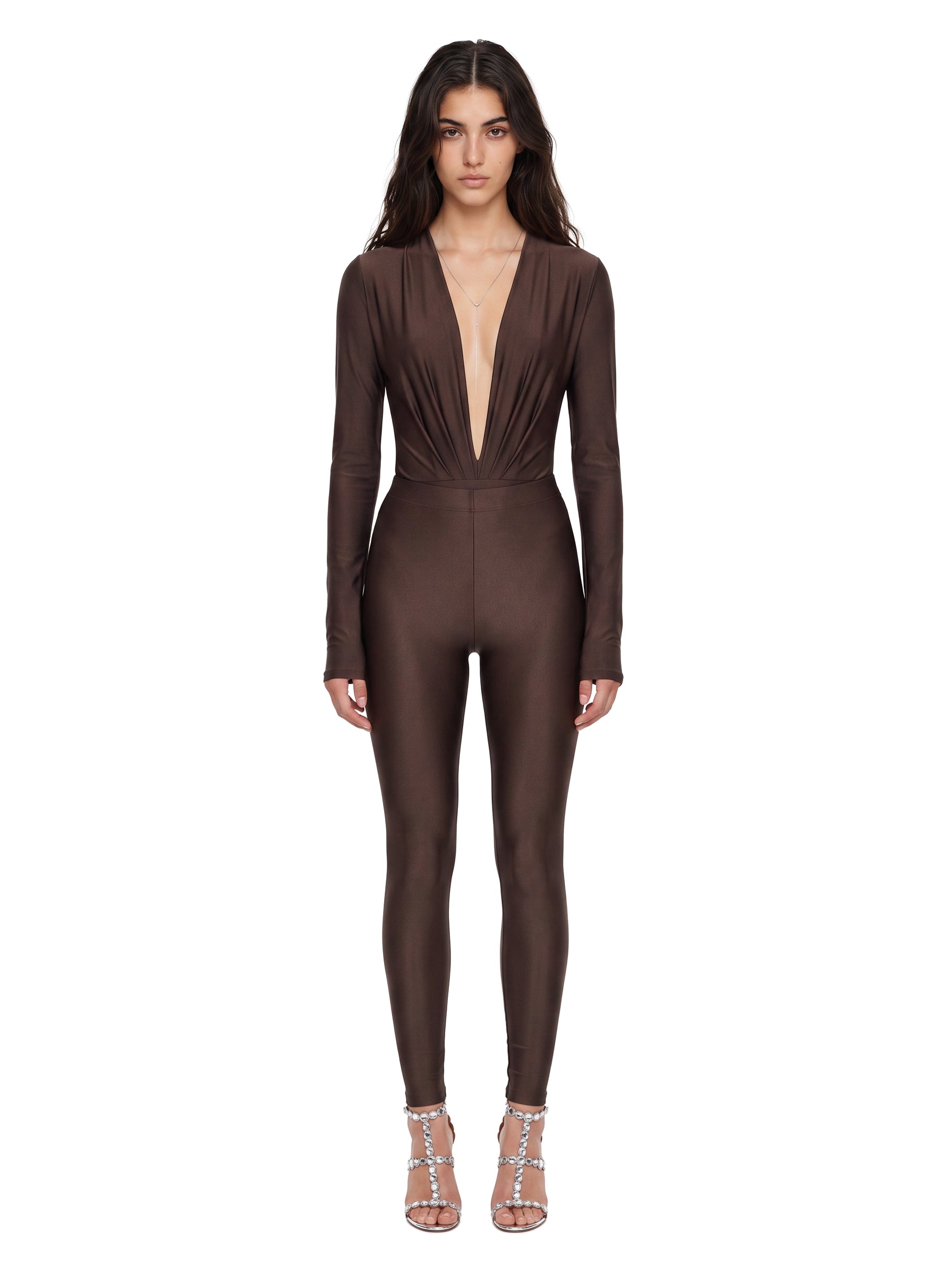Leggings lucidi Holly '80s in marrone 