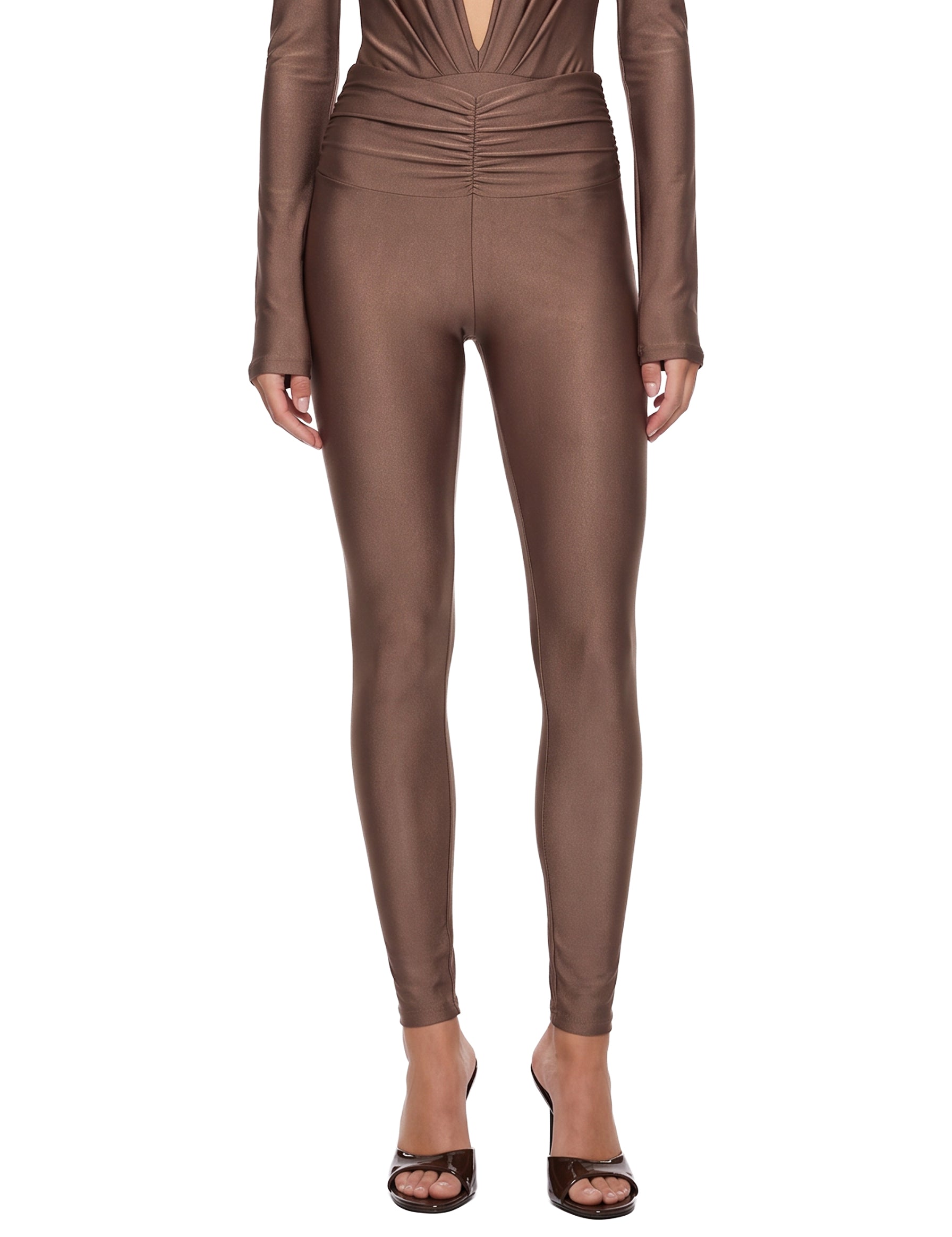 Leggings a vita alta con finitura lucida vicky in beige 