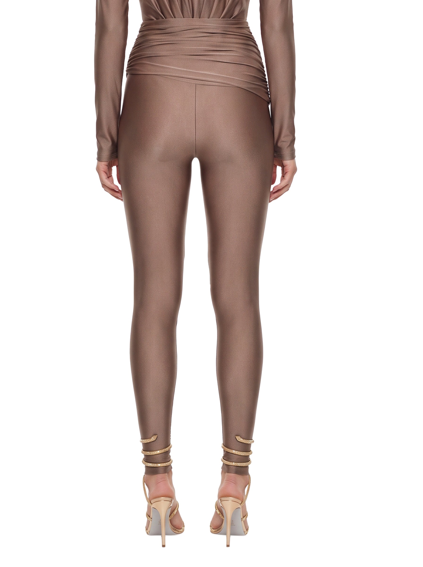 Leggings a vita alta con finitura lucida vicky in beige 