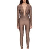 Leggings a vita alta con finitura lucida vicky in beige 
