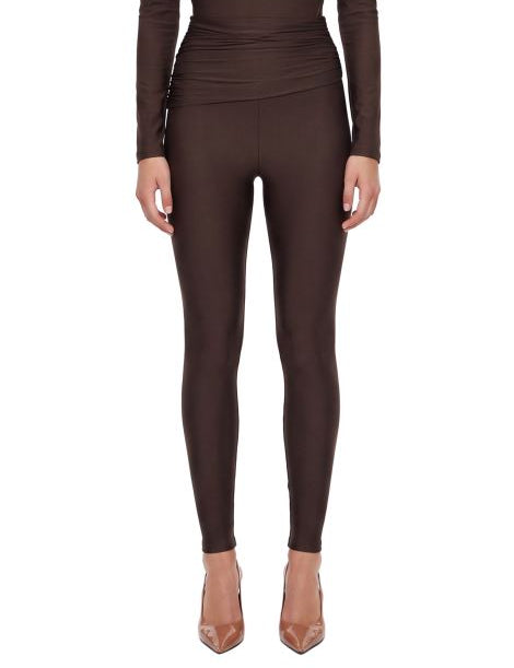 Leggings a vita alta con finitura lucida vicky in marrone 