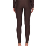 Leggings a vita alta con finitura lucida vicky in marrone 