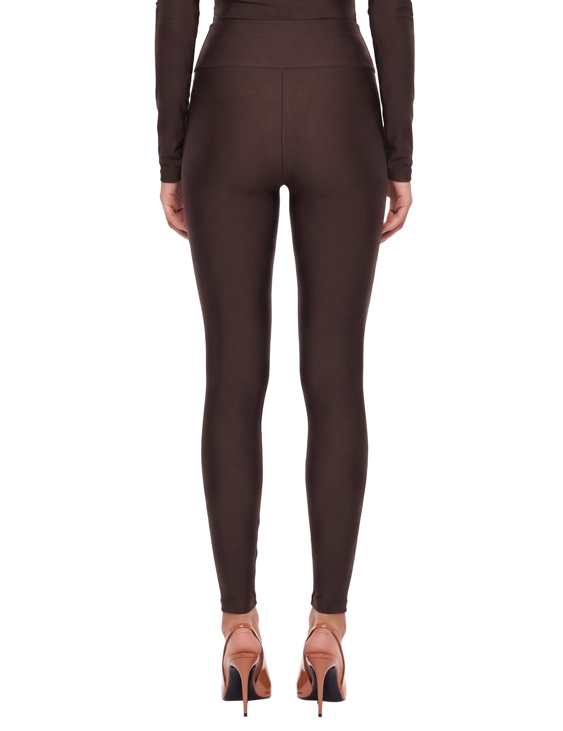 Leggings a vita alta con finitura lucida vicky in marrone 